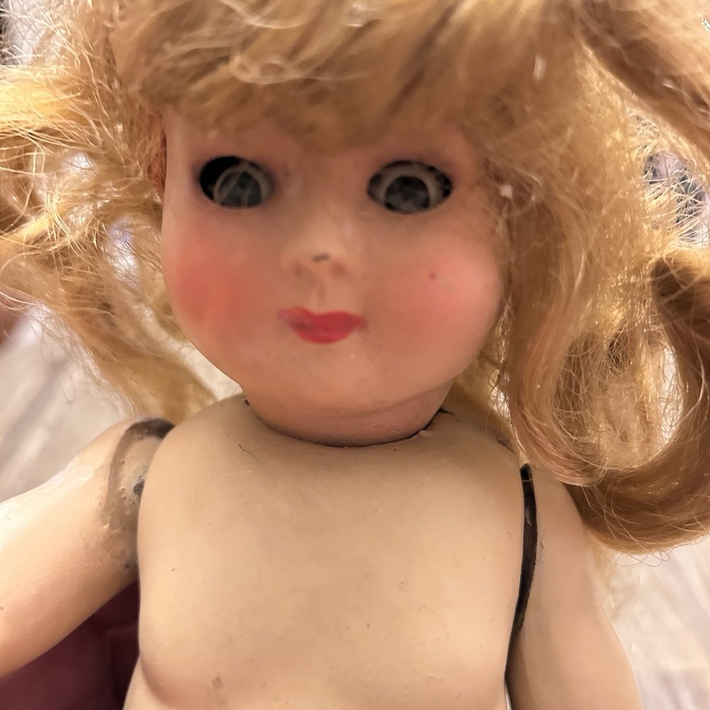 Vintage Unmarked Composition Doll Sleepy Eyes Voice Box As Is 12" Project Toy